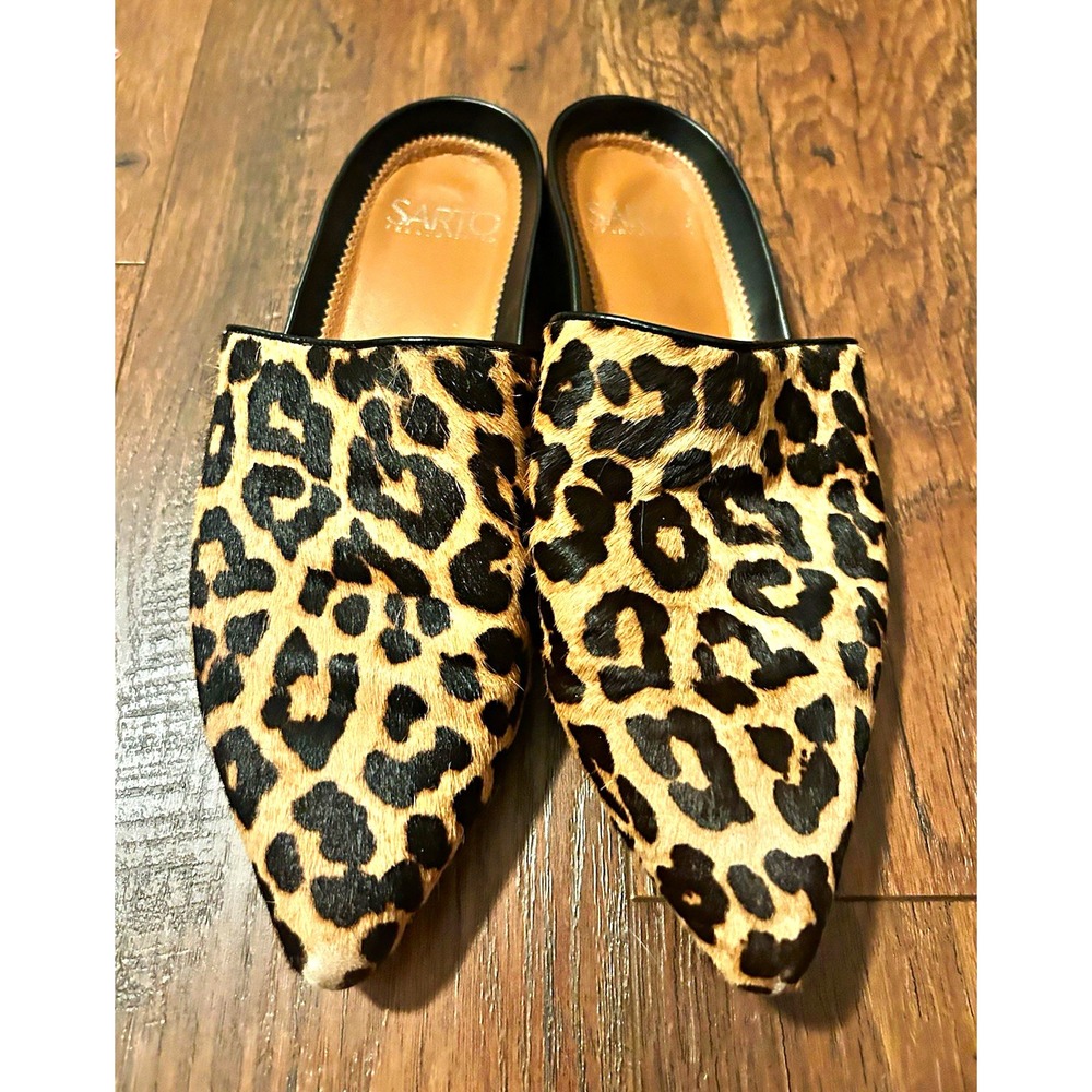 SARTO by Franco Sarto Irma Slides in leopard-motif calf hair women's size 6.5